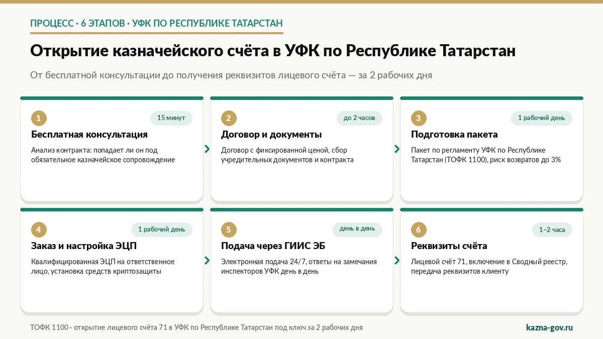 Как открыть казначейский счёт в УФК по Республике Татарстан за 2 дня — 6 этапов